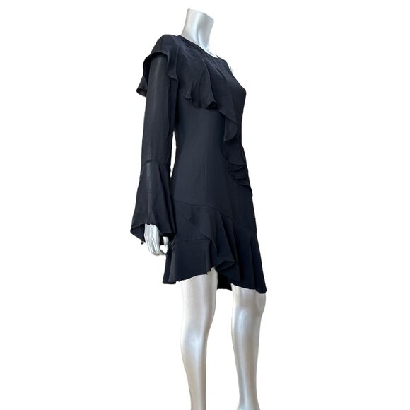 Parker Black Asymmetric Silk Blend Ruffled One-Sleeve Dress  8 - Picture 4 of 9